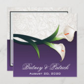 Invitations argentées blanches pourpres de mariage (Devant / Derrière)