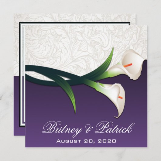 Invitations argentées blanches pourpres de mariage (Devant / Derrière)