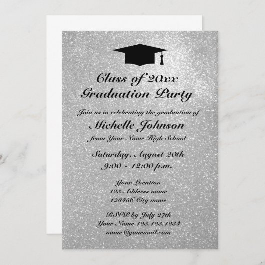 Invitations argentées de fête de remise des (Devant / Derrière)