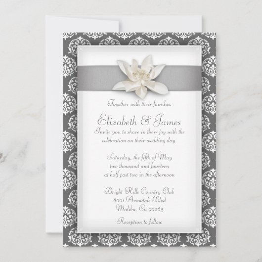 Invitations argentées de mariage damassé (Devant)