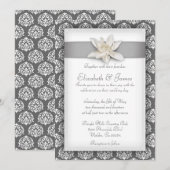 Invitations argentées de mariage damassé (Devant / Derrière)