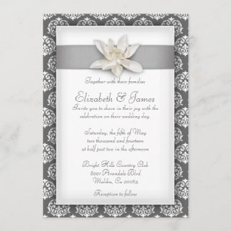 Invitations argentées de mariage damassé