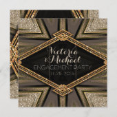 Invitations Art Deco Goldy Engagement Party (Devant / Derrière)