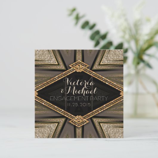 Invitations Art Deco Goldy Engagement Party (Debout devant)