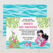 Invitations asiatiques d'anniversaire de sirène (Devant / Derrière)