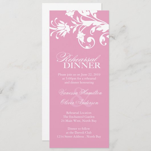 Invitations assez roses de dîner de répétition (Devant / Derrière)