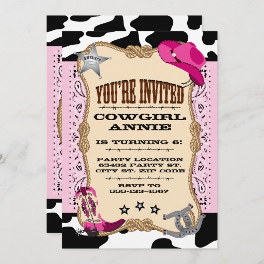 Invitations assez roses de fête d'anniversaire de (Devant / Derrière)