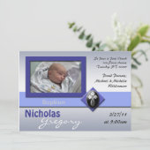 Invitations au baptême bleu croisé moderne (Debout devant)