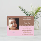 Invitations au baptême Brown et rose (Debout devant)