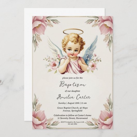 invitations au baptême d'ange (Devant / Derrière)