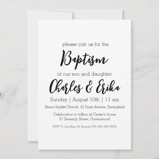 invitations au baptême jumeau moderne (Dos)