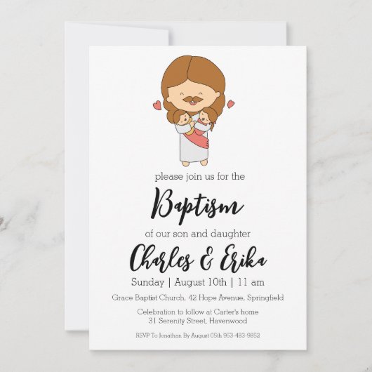 invitations au baptême jumeau moderne (Devant)