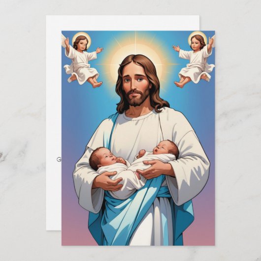 invitations au baptême jumeau moderne (Devant / Derrière)