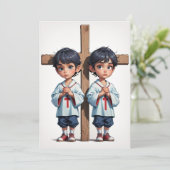 invitations au baptême jumeau moderne (Debout devant)