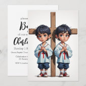 invitations au baptême jumeau moderne (Devant / Derrière)