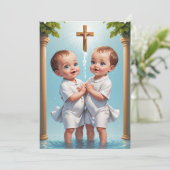 invitations au baptême jumeau moderne (Debout devant)