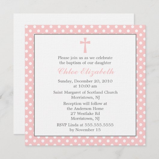 Invitations au baptême Pois (Devant / Derrière)