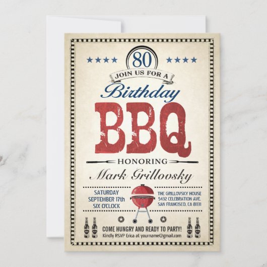 Invitations au barbecue 80e anniversaire (Devant)