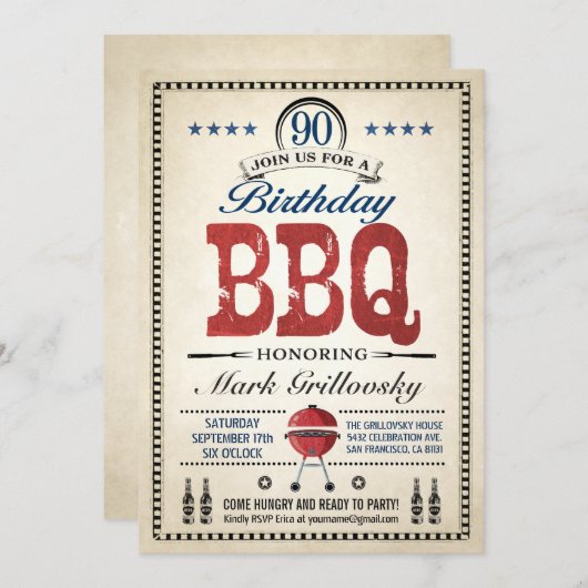Invitations au barbecue du 90e anniversaire (Devant / Derrière)