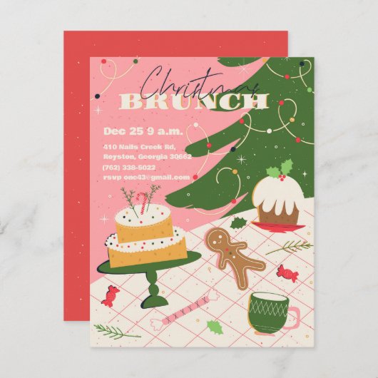 invitations au brunch de Noël de style rétro. (Devant / Derrière)