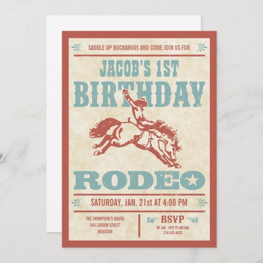Invitations au Cowboy Birthday Rodeo Party (Devant / Derrière)