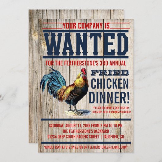 Invitations au dîner de poulet frit (Devant / Derrière)
