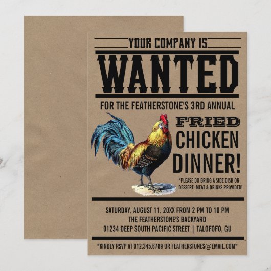 Invitations au dîner de poulet frit (Devant / Derrière)