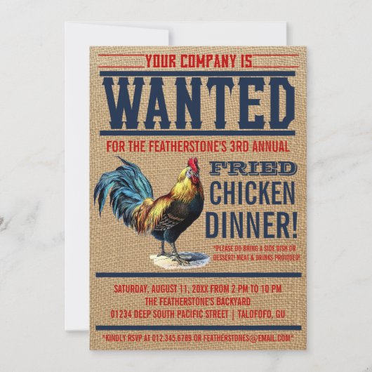 Invitations au dîner de poulet frit (Devant)