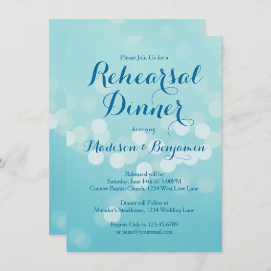 Invitations au dîner de répétition bleu Aqua (Devant / Derrière)