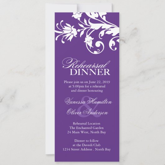 Invitations au dîner de répétition en violet (Devant)