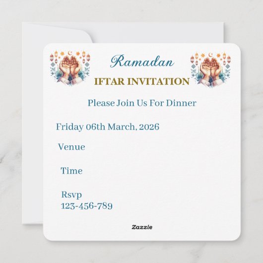 Invitations au dîner d'Iftar (Dos)