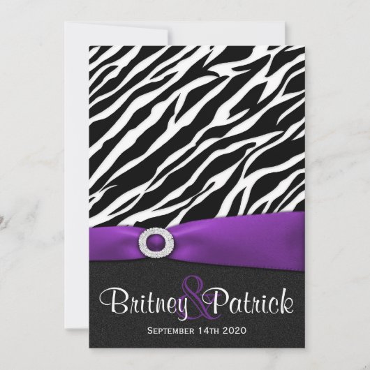 Invitations au mariage blanc de zèbre violet (Devant)