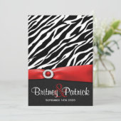 Invitations au mariage blanc noir rouge Zebra (Debout devant)