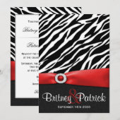 Invitations au mariage blanc noir rouge Zebra (Devant / Derrière)
