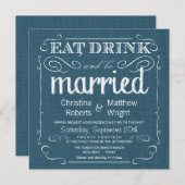 Invitations au mariage bleu de Denim Burlap en Rus (Devant / Derrière)