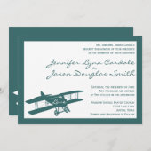 Invitations au mariage bleu de l'aviateur Biplane  (Devant / Derrière)