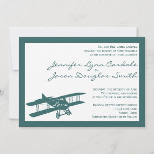 Invitations au mariage bleu de l'aviateur Biplane 