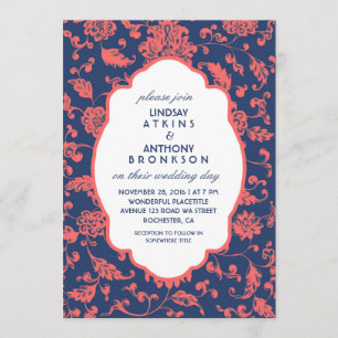 Invitations au mariage bleu et corallien de la Mar