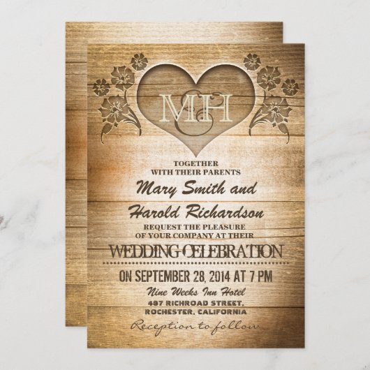 invitations au mariage campagnard rustique (Devant / Derrière)