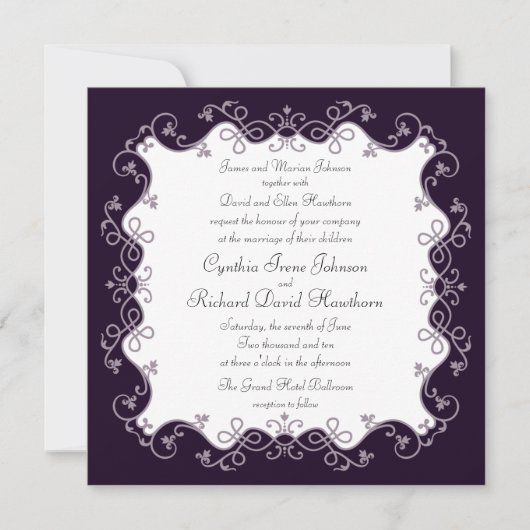 Invitations au mariage Carré violet profond (Devant)