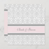 Invitations au mariage Damas blanc gris rose (Devant / Derrière)