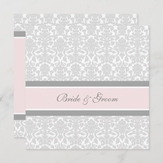 Invitations au mariage Damas blanc gris rose (Devant / Derrière)