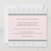 Invitations au mariage Damas blanc gris rose (Dos)