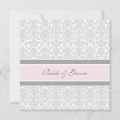 Invitations au mariage Damas blanc gris rose (Devant)