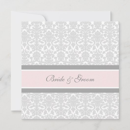 Invitations au mariage Damas blanc gris rose (Devant)