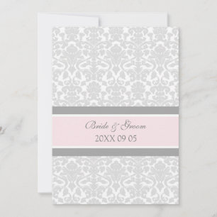 Invitations au mariage Damas blanc gris rose