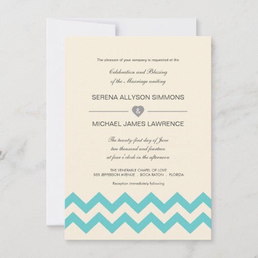 Invitations au mariage d'Aqua et d'Ivory Chevron (Devant)