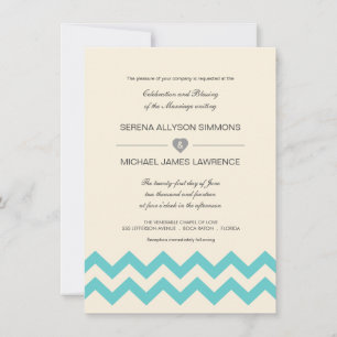 Invitations au mariage d'Aqua et d'Ivory Chevron