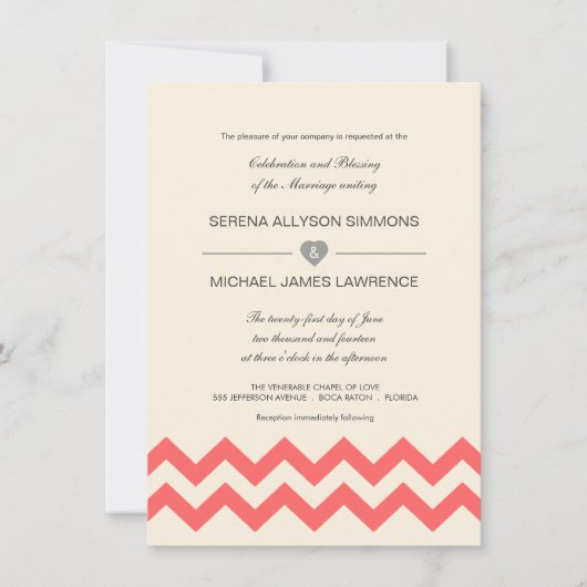Invitations au mariage de Coral et d'ivoire Chevro (Devant)