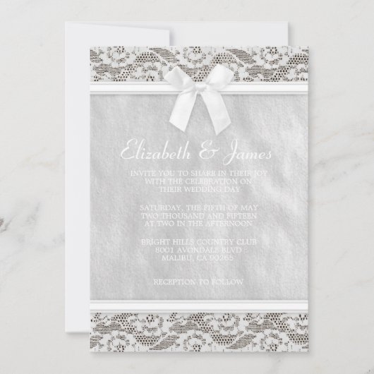 Invitations au mariage de la dentelle du pays blan (Devant)